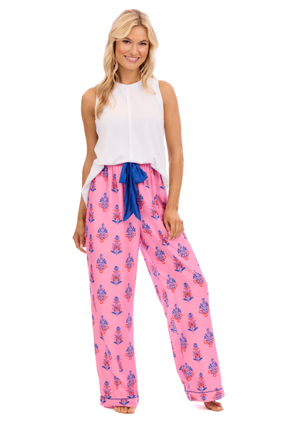 Pink Floral Block Print Pajama Pants