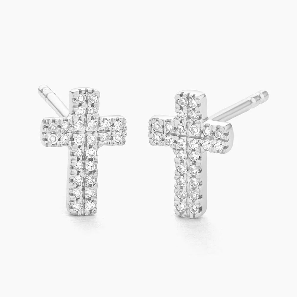Silver Small Cross Stud Earrings