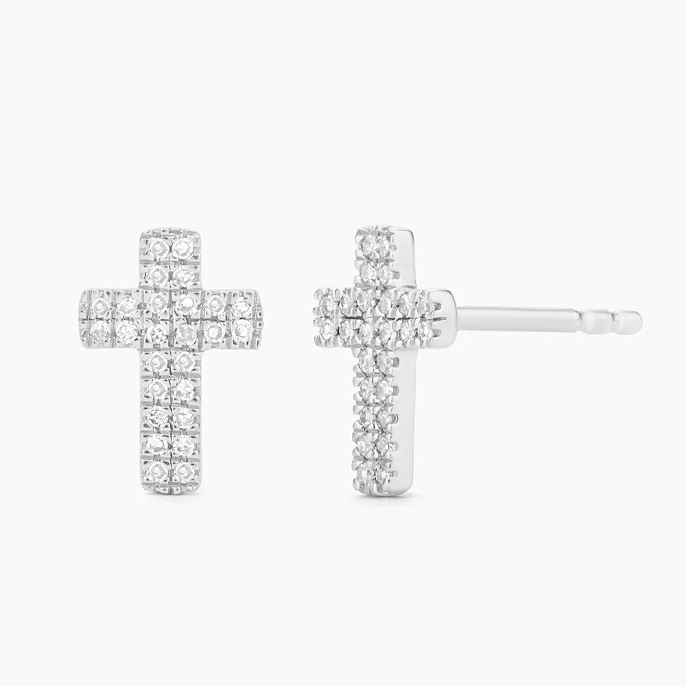 Silver Small Cross Stud Earrings
