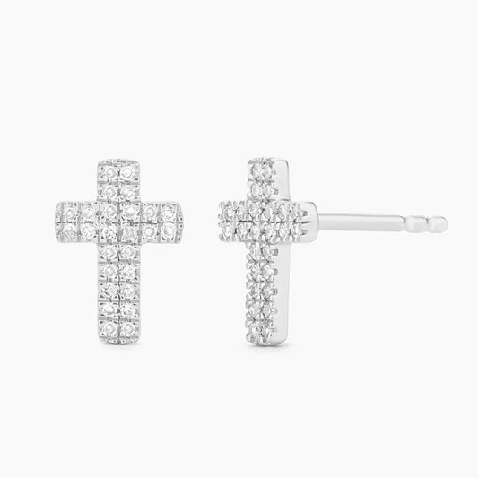 Silver Small Cross Stud Earrings