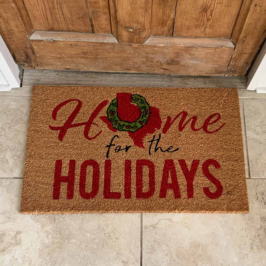 Texas Holidays Coir Doormat   Natural/White/Red   30x18