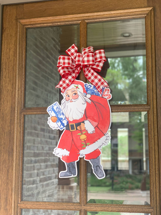 Kris Kringle Santa Door Hanger: Pink & Red Gingham