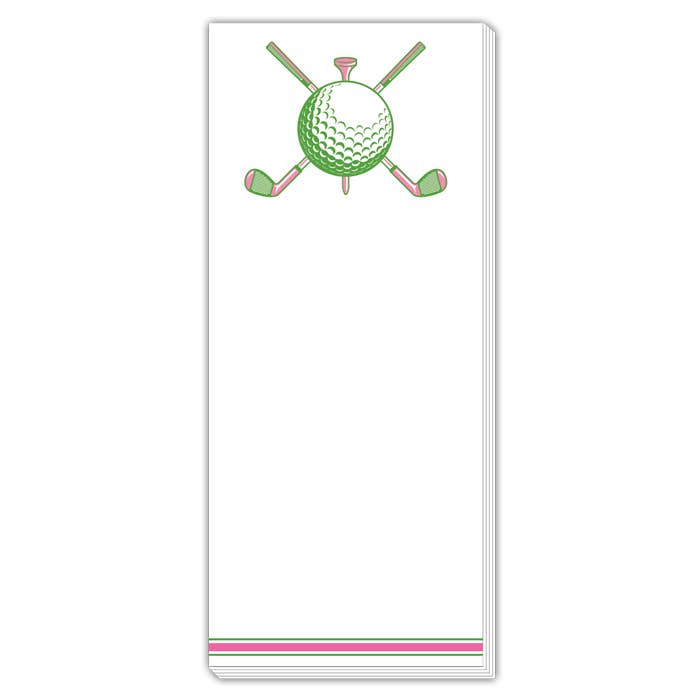 Pink and Green Crossed Golf Clubs Skinny Notepad