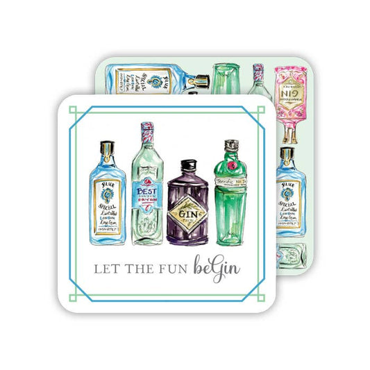 Let The Fun Begin Handpainted Gin Bottles Paper Coaster