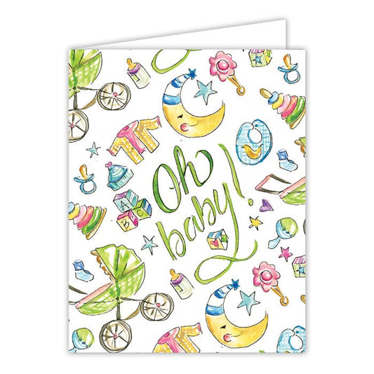 Oh Baby Handpainted Baby Icons Green Greeting Card