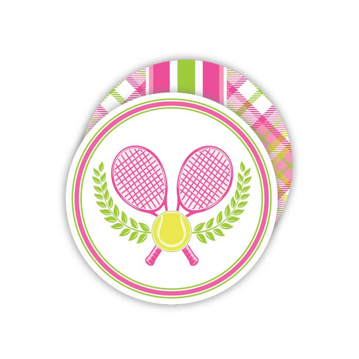 Tennis Crest with Plaid Round Coaster