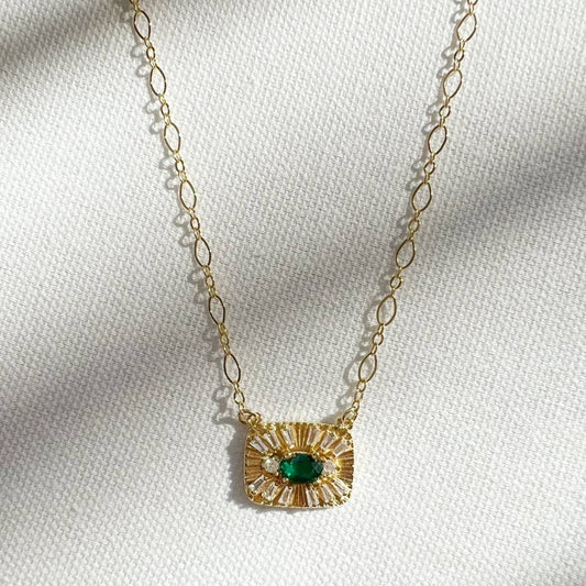 Jade Evil Eye Pendant Necklace Gold Filled