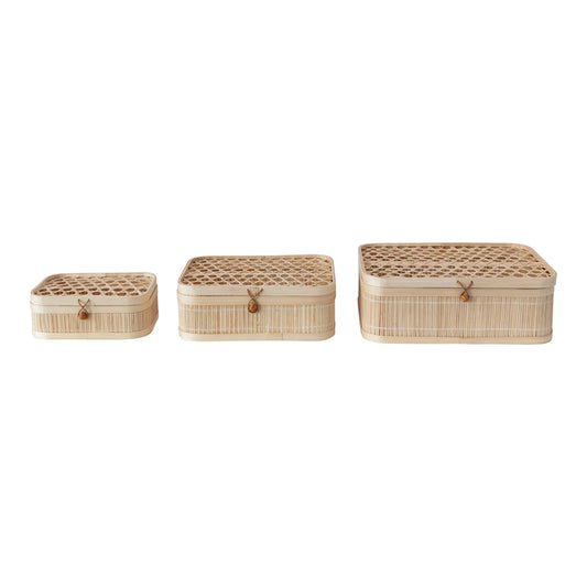 Hand-Woven Bamboo Boxes with Closures 3 Sizes