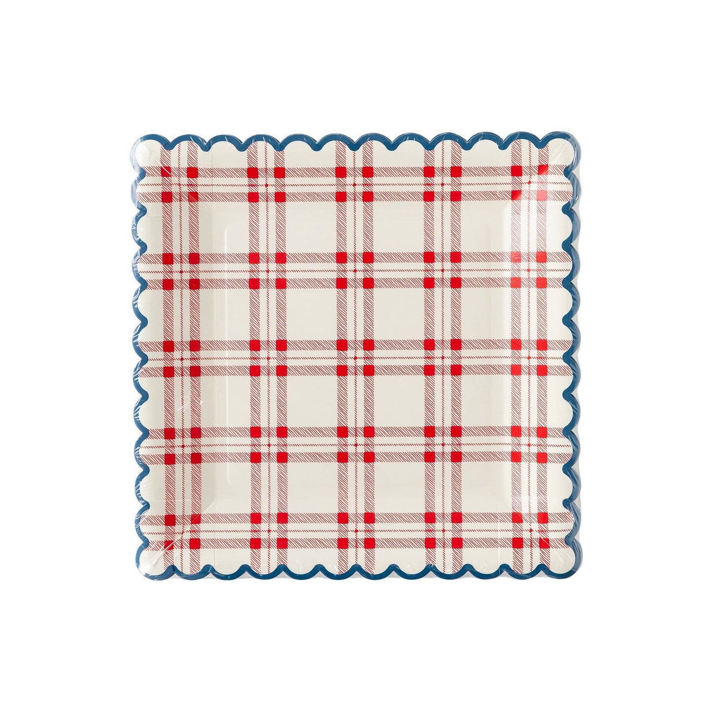 PLTS366M-MME - Square Plaid Scallop Paper Plate