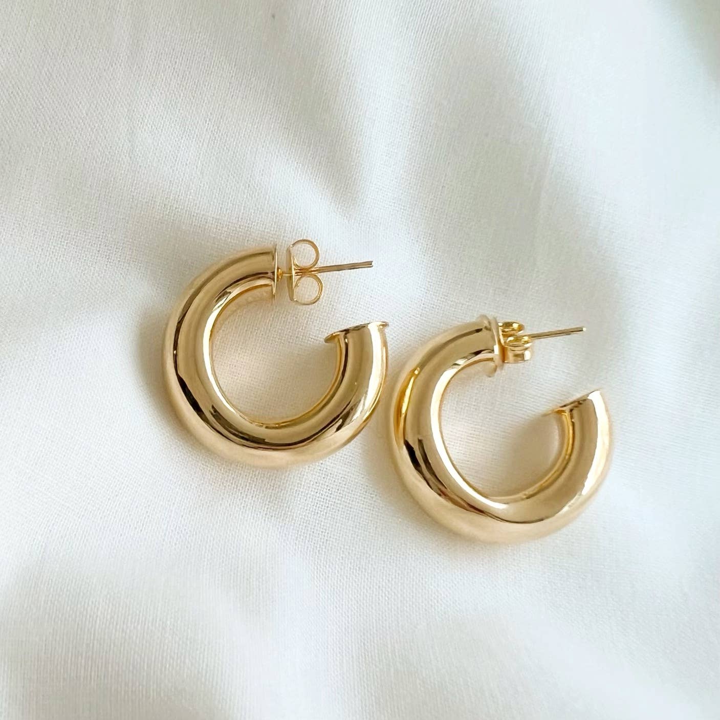 Ellie Chunky Tube Hoops Earrings Gold Filled