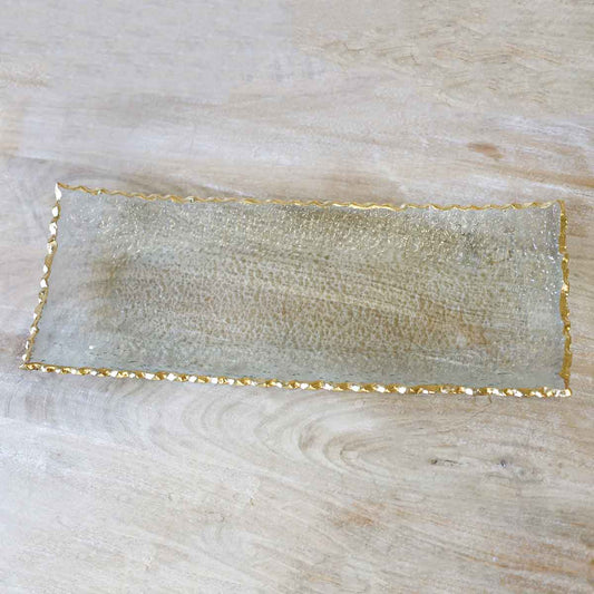 Fairbanks Rectangle Platter   Clear/Gold   18.75x2x7.5