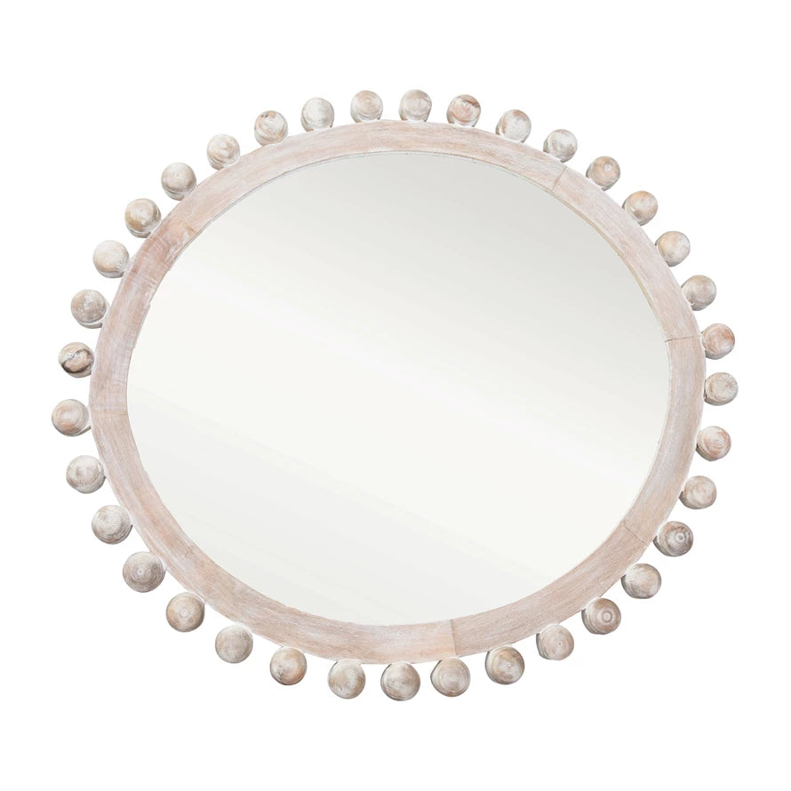 Mango Wood Framed Wall Mirror, Whitewashed