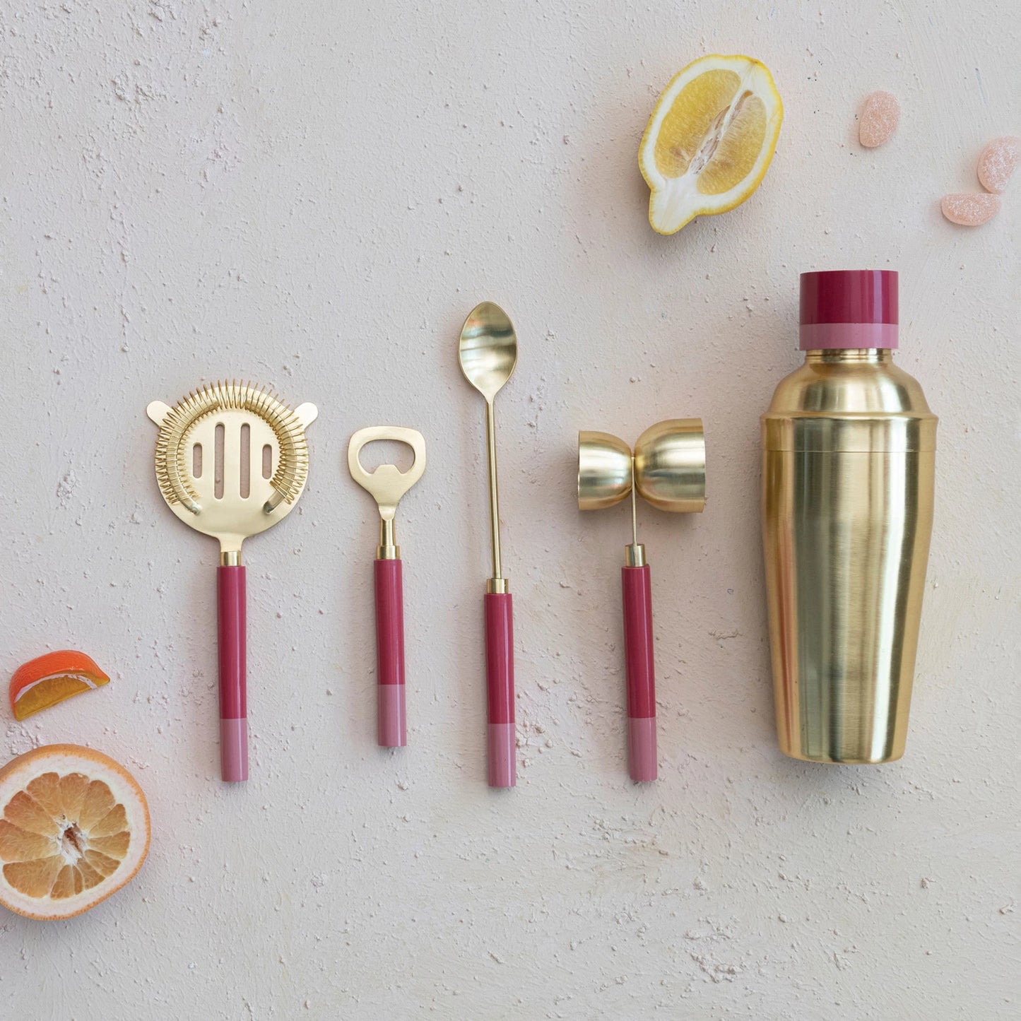 Pink and Brass Cocktail Tool Kit