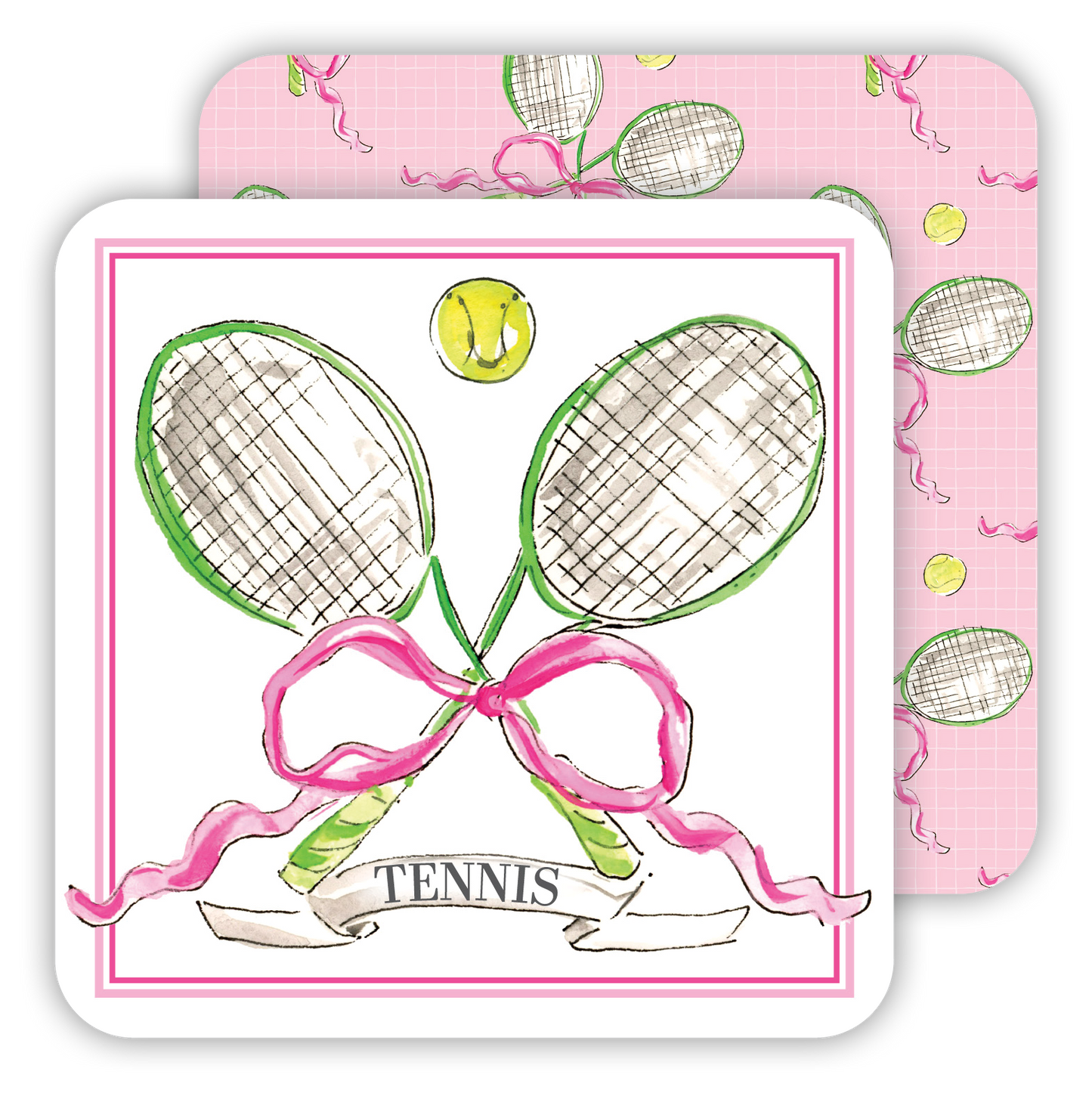 Handpainted Tennis Rackets with Ball and Bow Paper Coaster