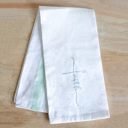 Faith Cross Hand Towel - White/Sky/Gray