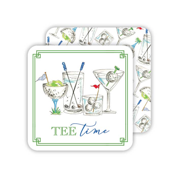 Handpainted Golf Time Cocktails Square Coaster