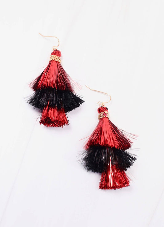 Party Tinsel Tassel Earring RED BLACK