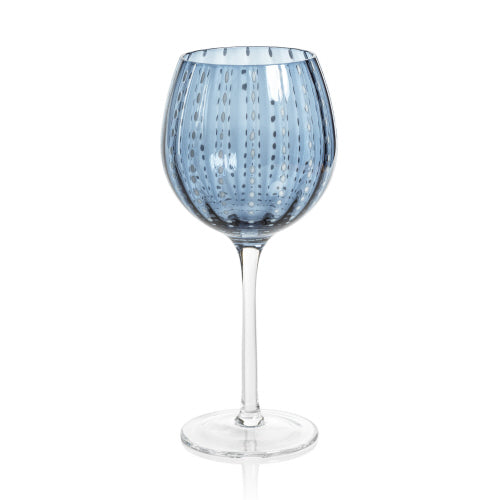 Portofino White Dot Wine Glass- Navy Blue